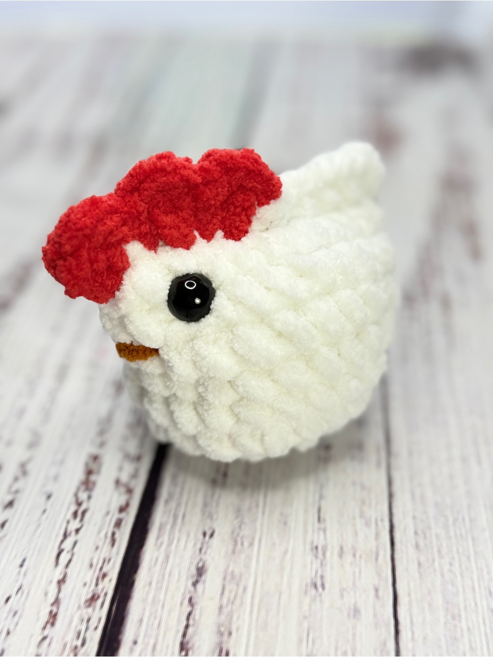 Handmade Crochet White Hen Amigurumi Chenille Chicken Plush Farmhouse Decor